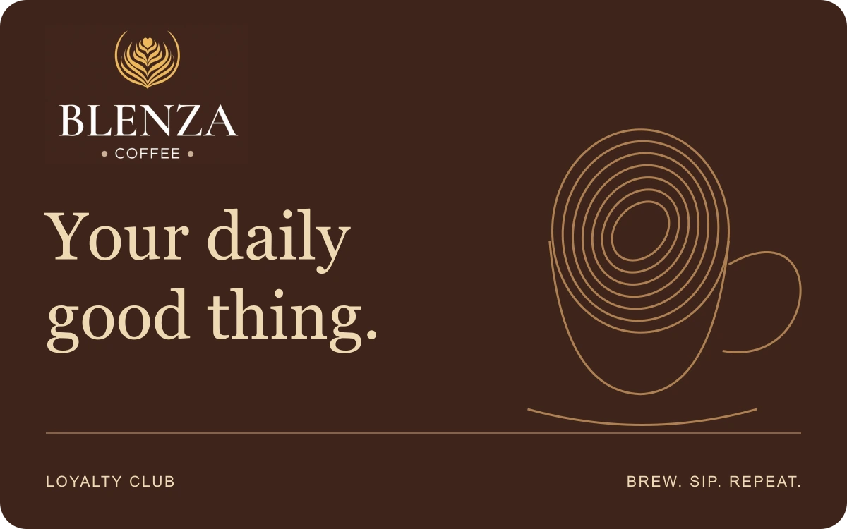 Blenza Coffee logo on an original illustrative loyalty card